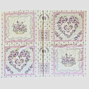 Violets Cut & Sew Quilt Panels Pillow Floral Pink Purple Flowers Bows Basket
